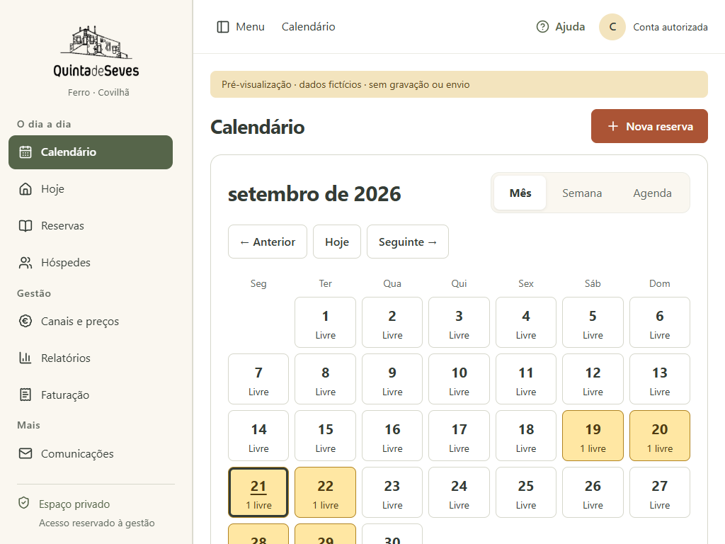 Monthly reservation calendar on tablet